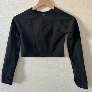 Black Spandex Long-Sleeve Cropped Workout Top